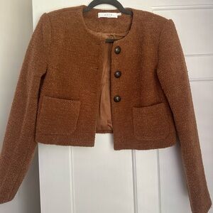 ASTR The Label Brown Tweed Cropped Blazer